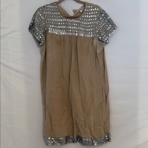 Vintage Tan and Silver Midi Dress